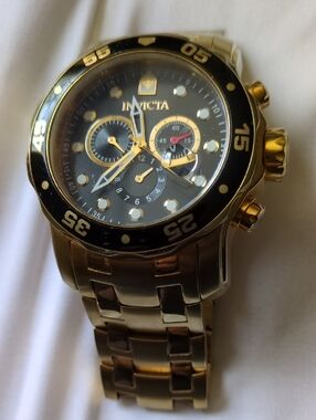 Invicta Gold and Black Dive-Style Chronograph Watch